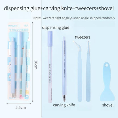 4 Pcs Cute Journal Tools Stationery Set Creative Dot Glue Pen Carving Knife Shovel Tweezers DIY Handmade School Supplies | Art Tool Supply