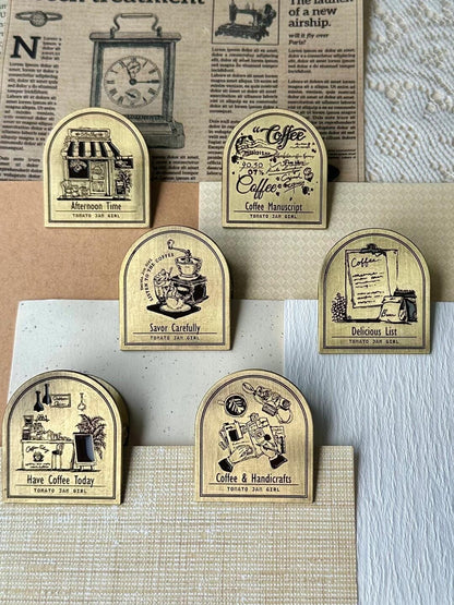 Retro Coffee Themed Brass Clips | Strong Paper Clip | Traveler's Notebook TN | Journal Scrapbooking Notebook Planner Accessories Supplies