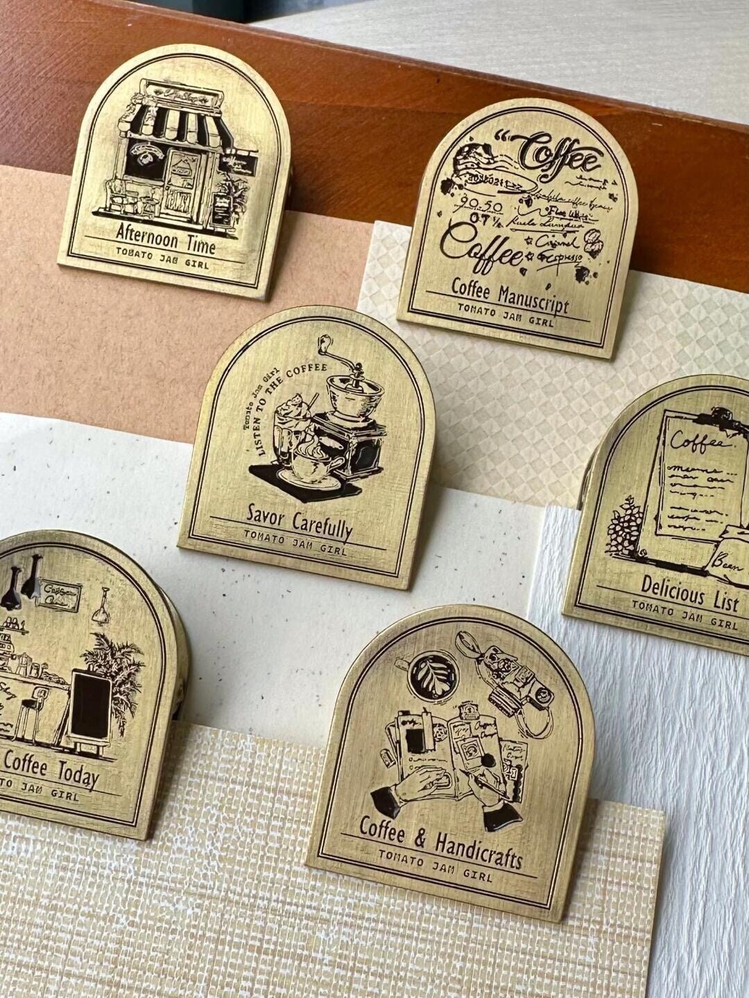 Retro Coffee Themed Brass Clips | Strong Paper Clip | Traveler's Notebook TN | Journal Scrapbooking Notebook Planner Accessories Supplies