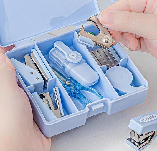 Stylish Mini 8-Piece Office Tool Kit | Portable Hole Punch Stapler Tape Scissors | Aesthetic Office School Supplies | Cute Stationery Gift