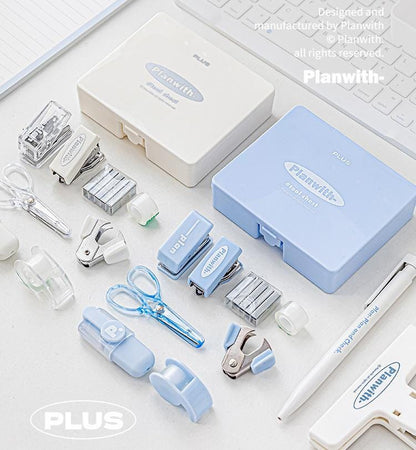 Stylish Mini 8-Piece Office Tool Kit | Portable Hole Punch Stapler Tape Scissors | Aesthetic Office School Supplies | Cute Stationery Gift