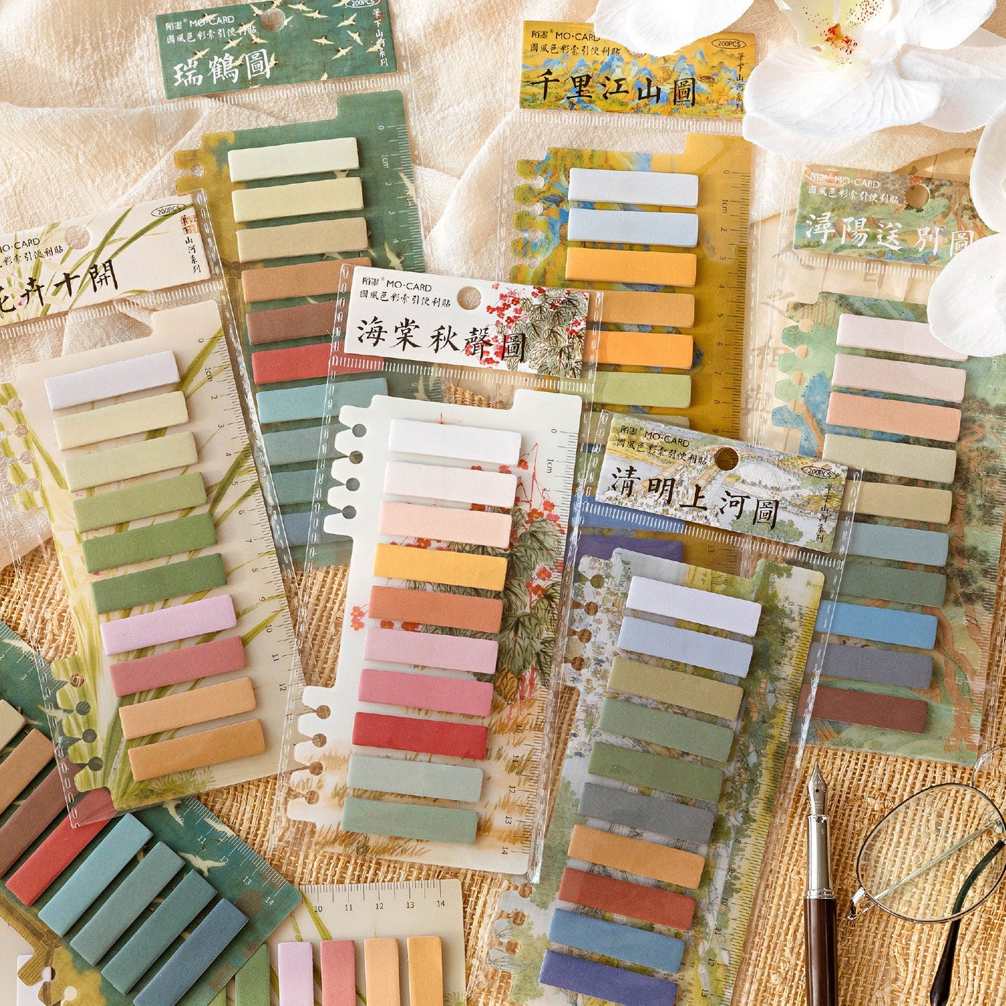 Retro Color Page Flags | Chinoiserie Page Flags | Sticky Index Tabs | Writable Book Tabs | Markers Annotation Tabs | Planner Study Supplies