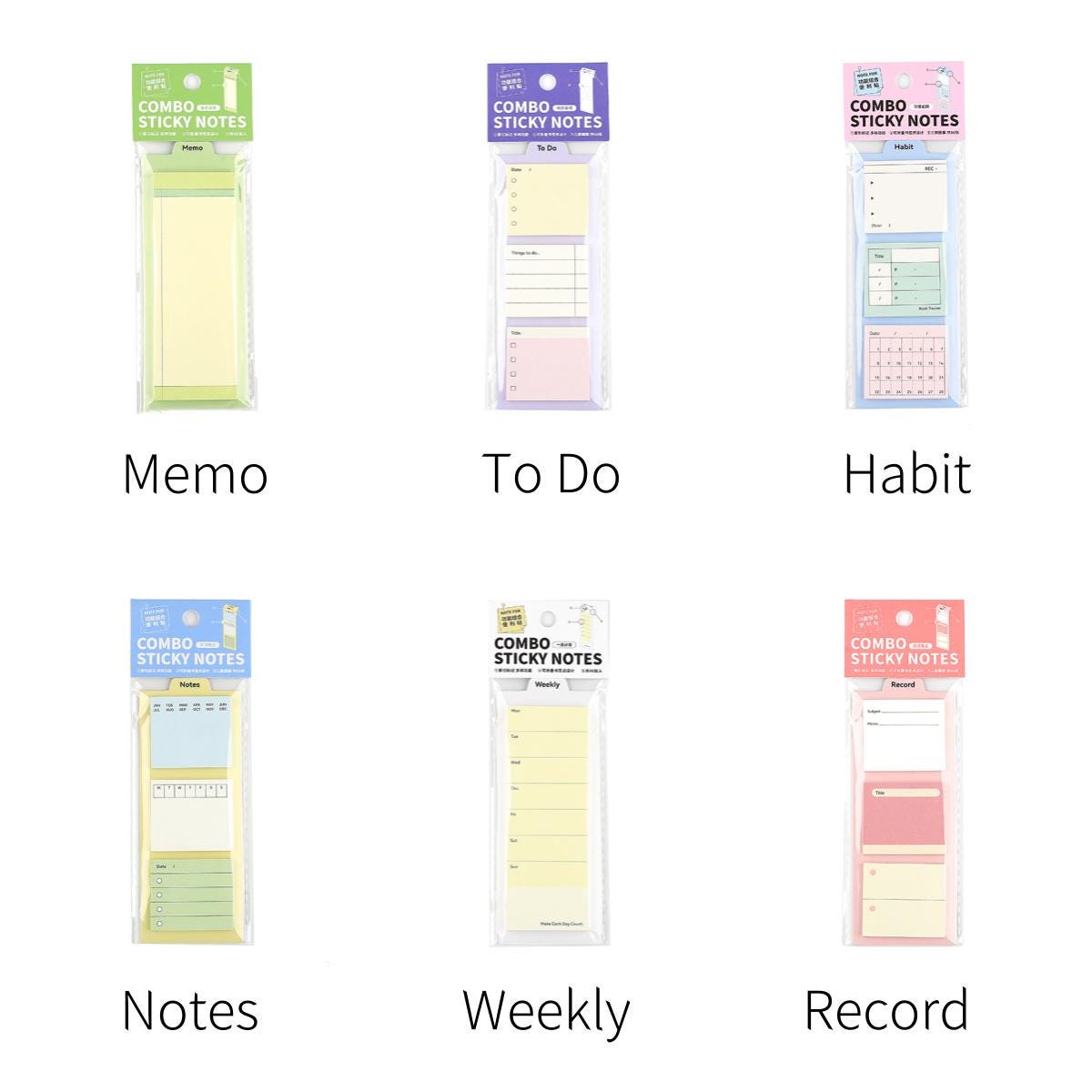 Combo Sticky Notes | Memo To Do Habit Weekly Plan Record Sticky Notes  | Planner Journal Accessories Study School Office Supplies