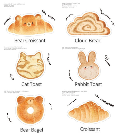 Cute Toast Croissant Bagel Bread Sticky Notes | Kawaii Cat Bear Rabbit Sticky Notes | Planner Journal School Study Office Supplies