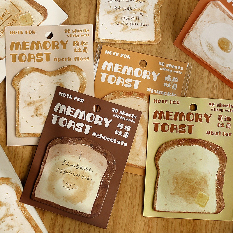 Cute Bread Toast Sticky Notes | Food Kawaii Notepad | Cute Memo Pad | Planner Journal School Student Office Memo Supplies