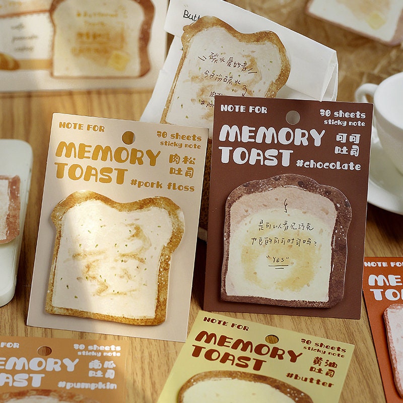 Cute Bread Toast Sticky Notes | Food Kawaii Notepad | Cute Memo Pad | Planner Journal School Student Office Memo Supplies