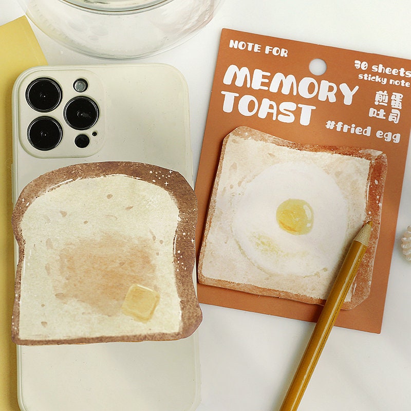 Cute Bread Toast Sticky Notes | Food Kawaii Notepad | Cute Memo Pad | Planner Journal School Student Office Memo Supplies