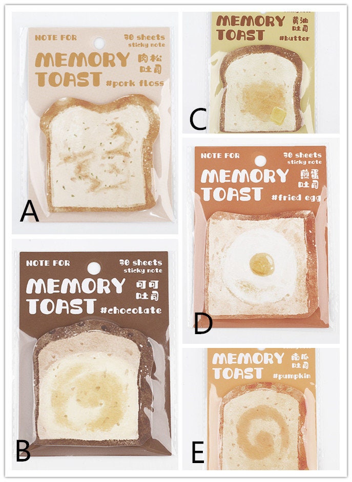 Cute Bread Toast Sticky Notes | Food Kawaii Notepad | Cute Memo Pad | Planner Journal School Student Office Memo Supplies