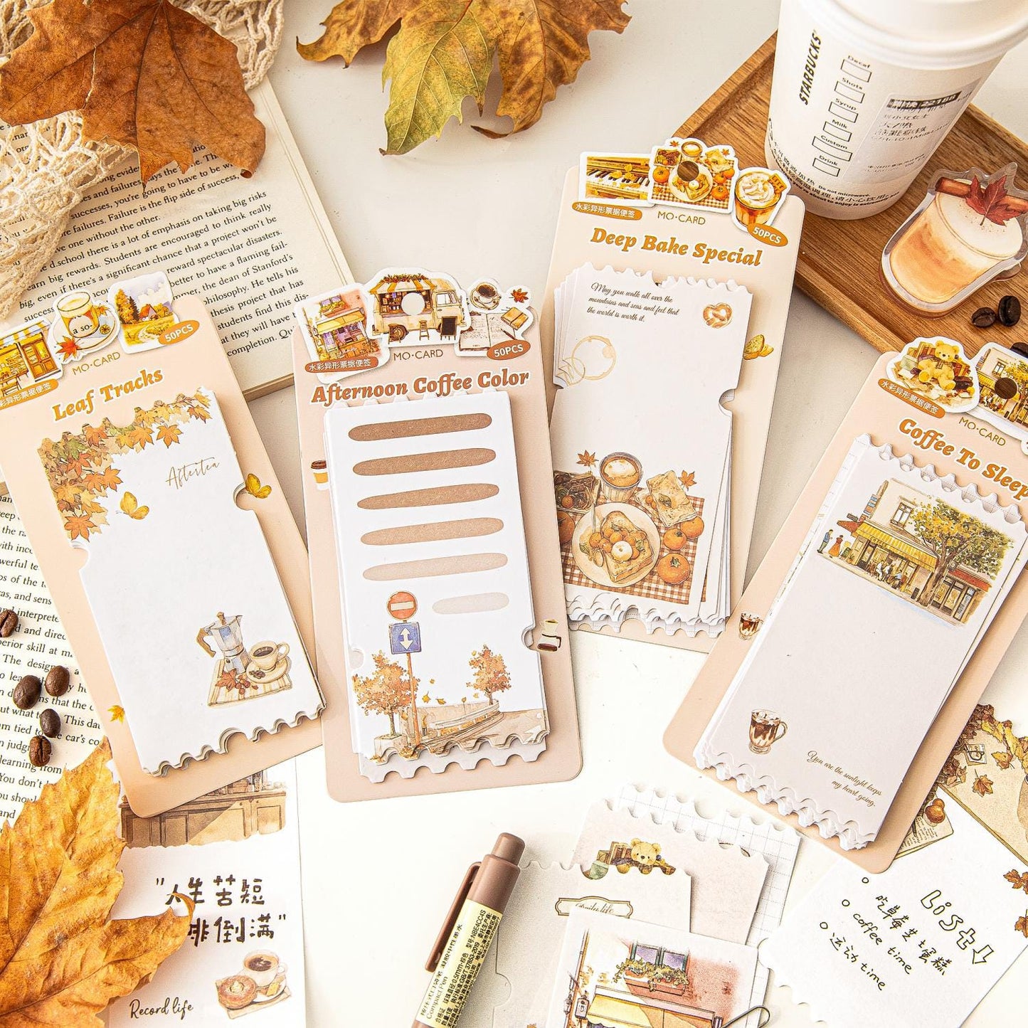50 Sheets Coffee Break Memo Pad | Autumn Coffee Note Pad | Note Paper | Planner Journal Collage Supplies