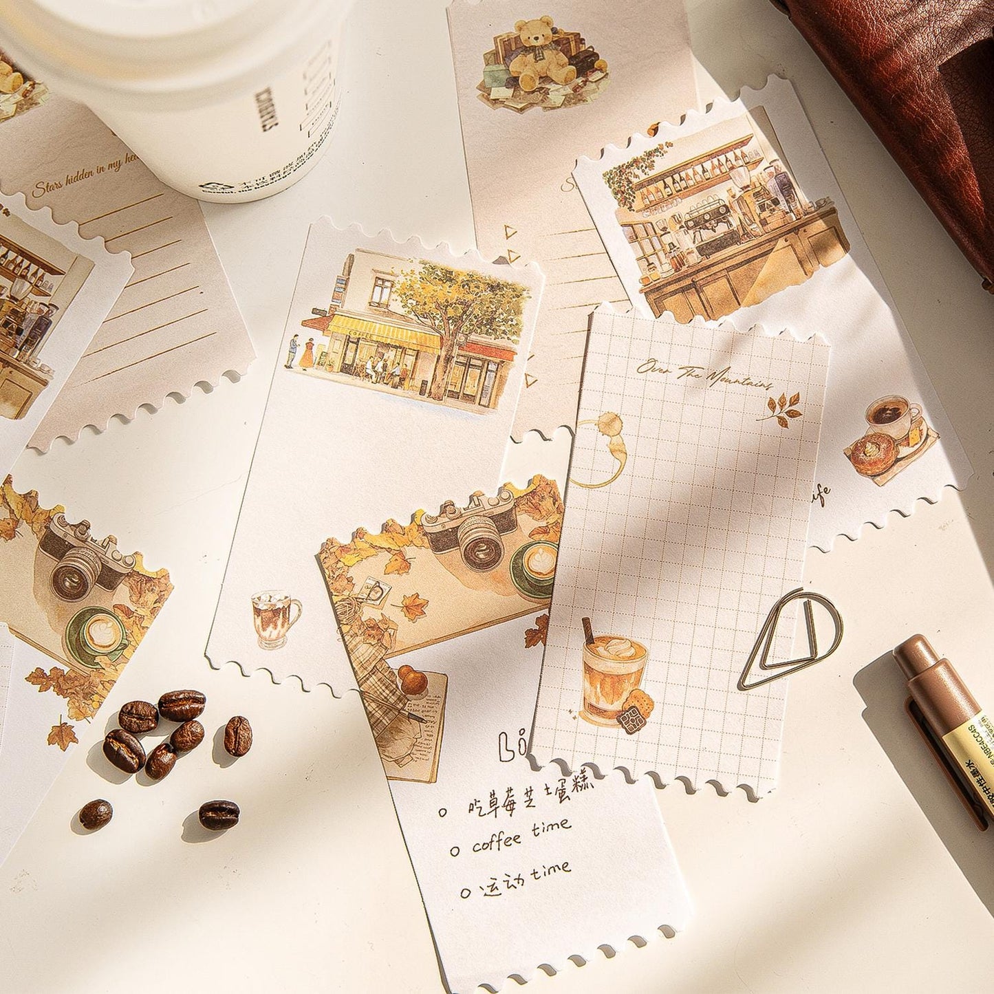 50 Sheets Coffee Break Memo Pad | Autumn Coffee Note Pad | Note Paper | Planner Journal Collage Supplies
