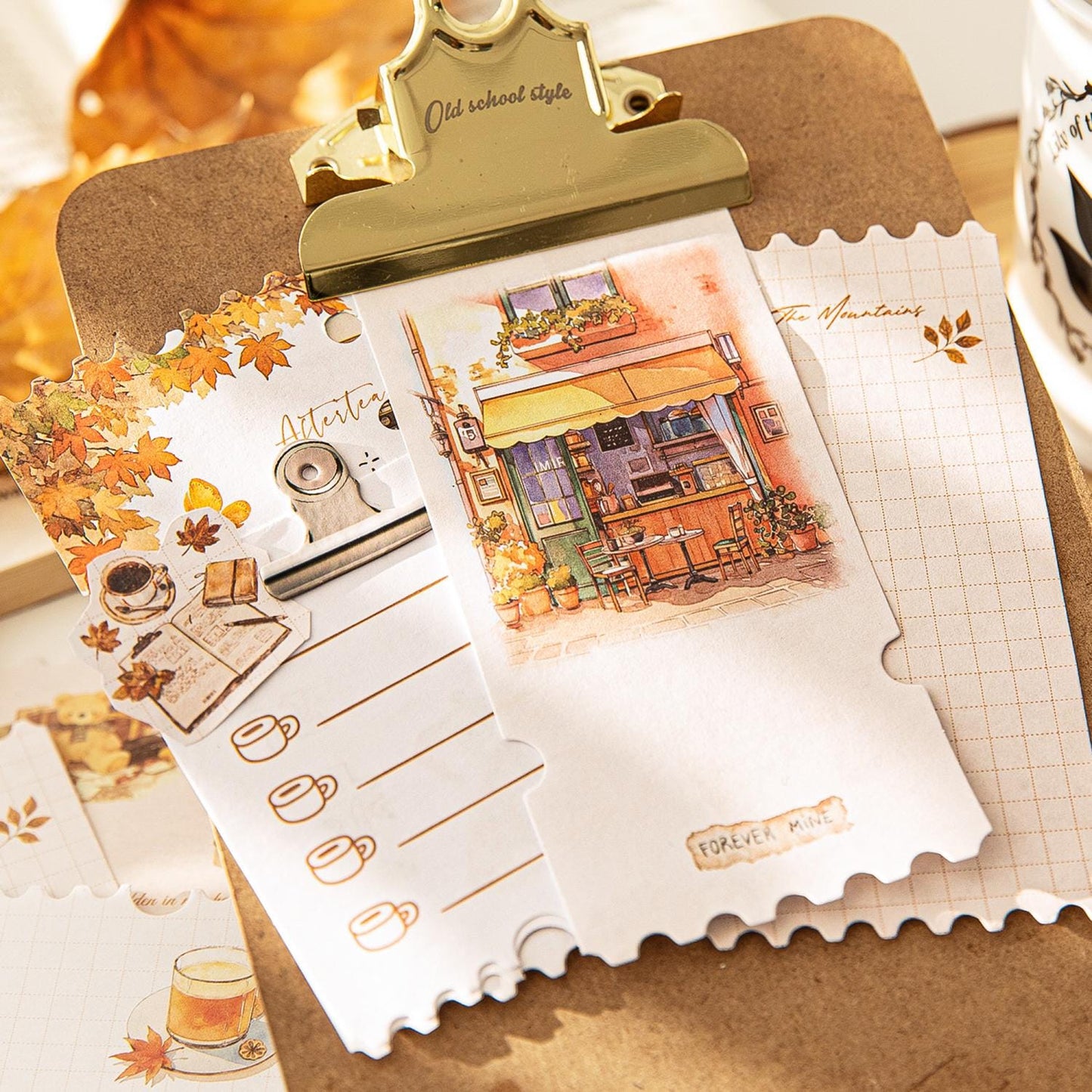 50 Sheets Coffee Break Memo Pad | Autumn Coffee Note Pad | Note Paper | Planner Journal Collage Supplies