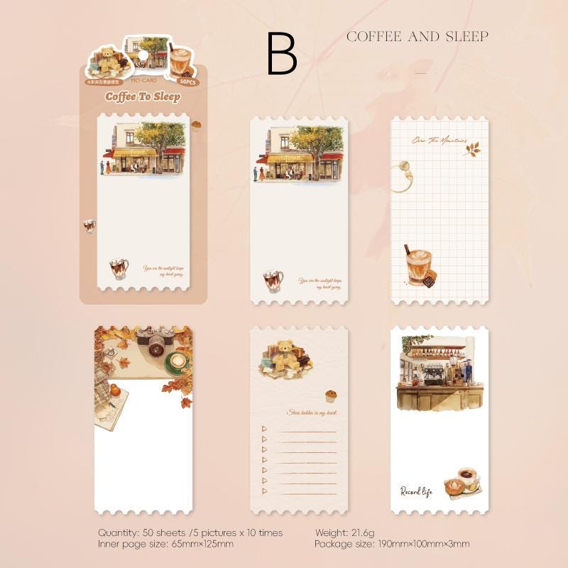 50 Sheets Coffee Break Memo Pad | Autumn Coffee Note Pad | Note Paper | Planner Journal Collage Supplies