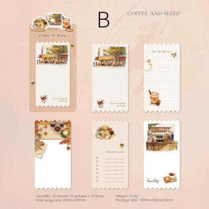 50 Sheets Coffee Break Memo Pad | Autumn Coffee Note Pad | Note Paper | Planner Journal Collage Supplies