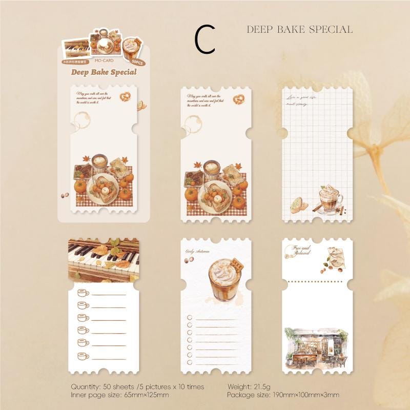 50 Sheets Coffee Break Memo Pad | Autumn Coffee Note Pad | Note Paper | Planner Journal Collage Supplies