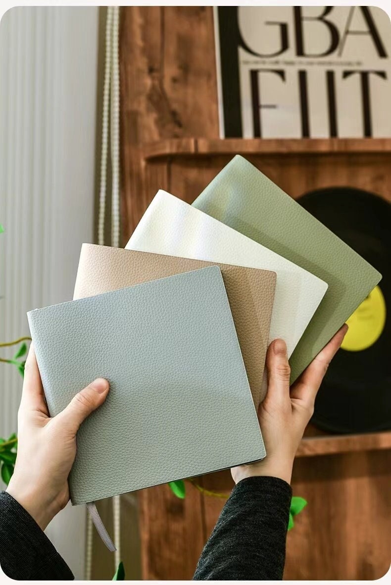 Square Pebbled Vegan Leather Notebook | Blank Planner Journal | Grid Notebook | School Student Office Supplies Stationery | Gift for Her