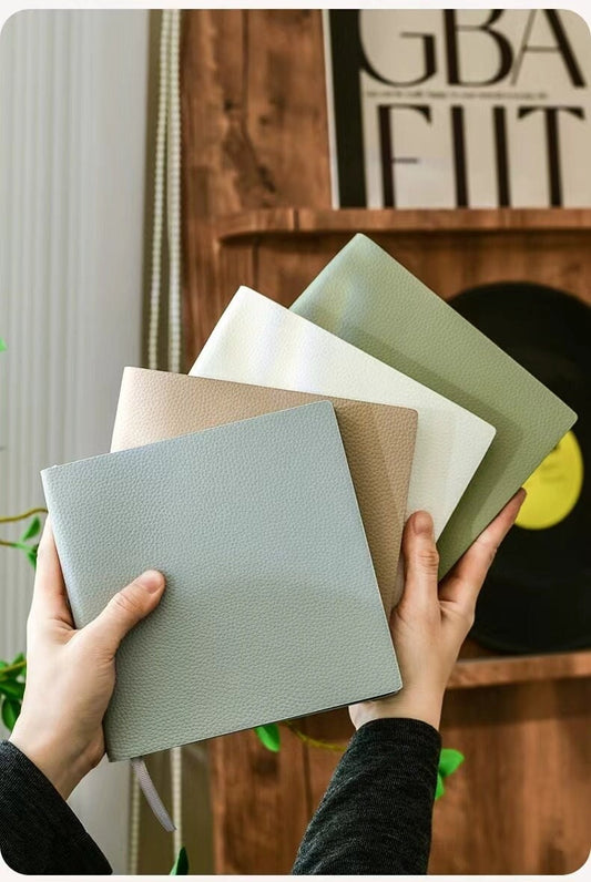 Square Pebbled Vegan Leather Notebook | Blank Planner Journal | Grid Notebook | School Student Office Supplies Stationery | Gift for Her