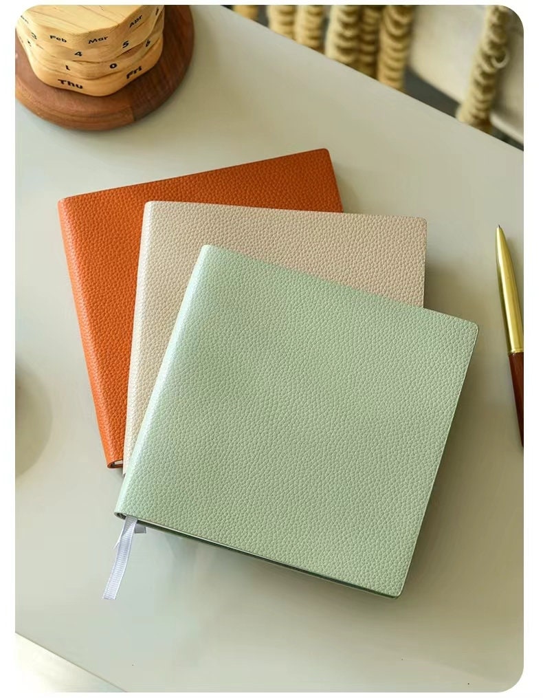 Square Pebbled Vegan Leather Notebook | Blank Planner Journal | Grid Notebook | School Student Office Supplies Stationery | Gift for Her