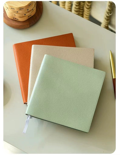 Square Pebbled Vegan Leather Notebook | Blank Planner Journal | Grid Notebook | School Student Office Supplies Stationery | Gift for Her