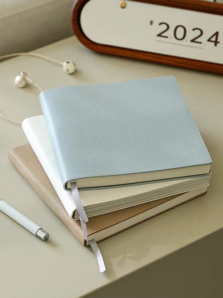 Square Pebbled Vegan Leather Notebook | Blank Planner Journal | Grid Notebook | School Student Office Supplies Stationery | Gift for Her