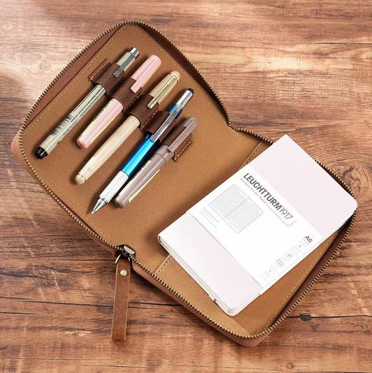 A6 100% Genuine Leather Zipper Planner with Pen Loop | Handmade Vintage Cowhide Notebook Journal Planner| Journal Diary Agenda Planner| Gift