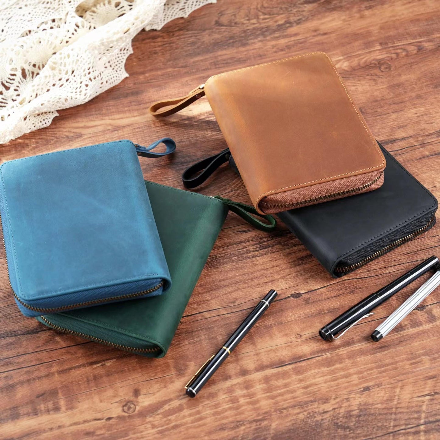 A6 100% Genuine Leather Zipper Planner with Pen Loop | Handmade Vintage Cowhide Notebook Journal Planner| Journal Diary Agenda Planner| Gift