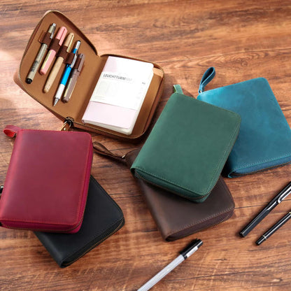 A6 100% Genuine Leather Zipper Planner with Pen Loop | Handmade Vintage Cowhide Notebook Journal Planner| Journal Diary Agenda Planner| Gift