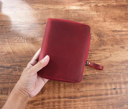 A6 100% Genuine Leather Zipper Planner with Pen Loop | Handmade Vintage Cowhide Notebook Journal Planner| Journal Diary Agenda Planner| Gift