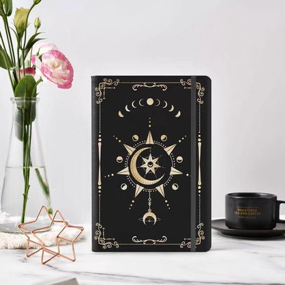 Spiral-Bound A5 Moon and Star Notebook | Dotted Lined Journal | PU Cover Planner | Office and School Supplies | Gift for Her