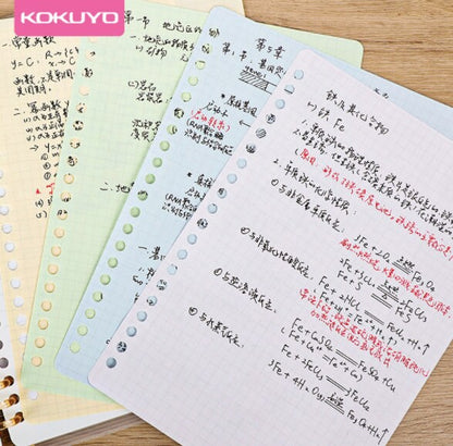 Colorful KOKUYO Campus Grided Loose Leaf Paper | 20 26 Holes Smart Ring Binder  | A5 B5 Refill Paper | Study Supplies
