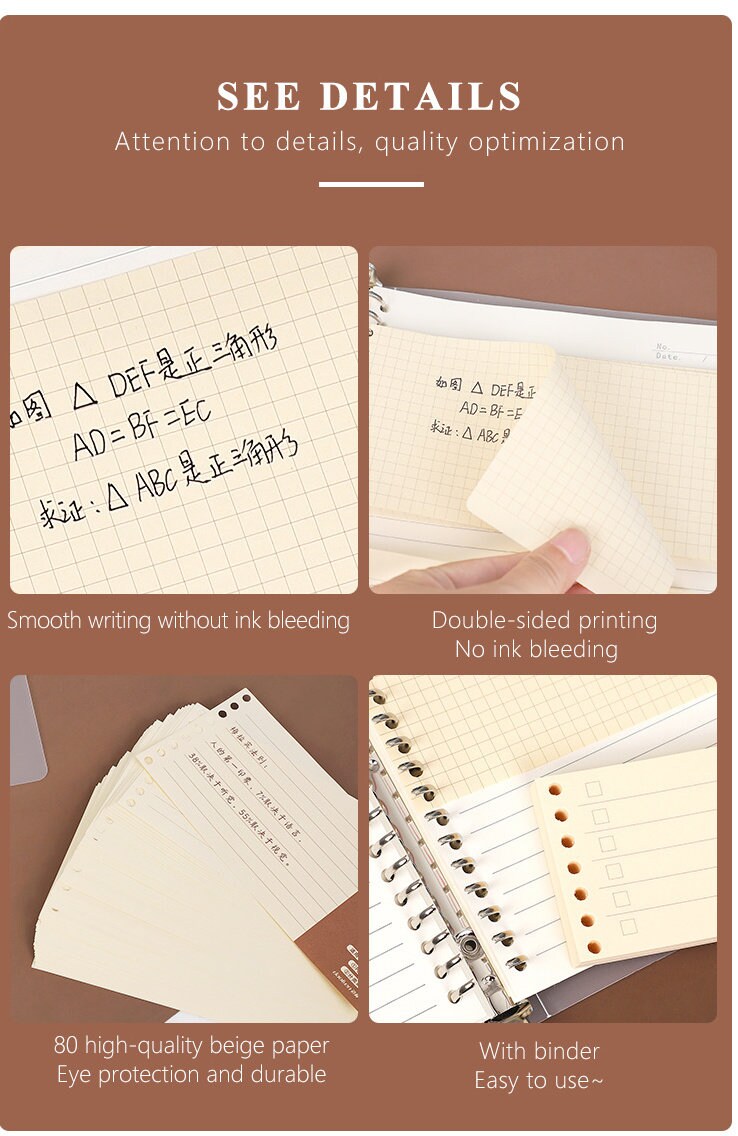 80 Sheets Loose-leaf Paper｜ A5 B5 Refill Paper  | 20 26 Holes Smart Ring Binder  | Study Supplies