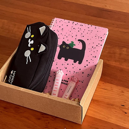 Cat Lover Stationery Bundle | Pencil Case Study Planner for Students | Cute Stationery Gift Set Back To School Set College Gift