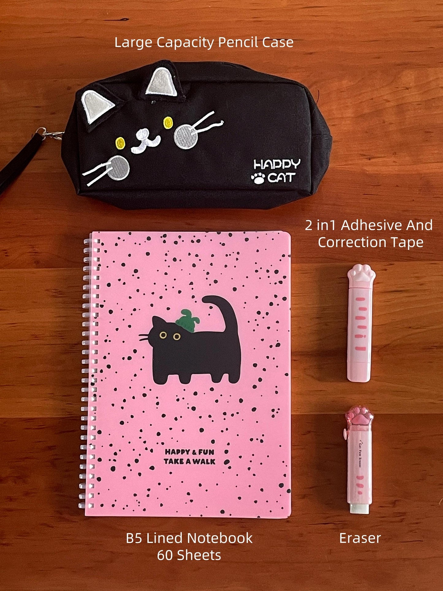 Cat Lover Stationery Bundle | Pencil Case Study Planner for Students | Cute Stationery Gift Set Back To School Set College Gift