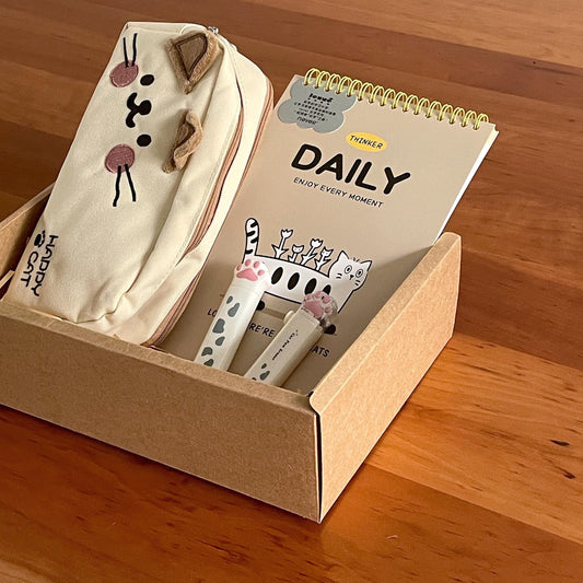 Cat Lover Stationery Bundle | Pencil Case Study Planner for Students | Cute Stationery Gift Set Back To School Set | College Gift