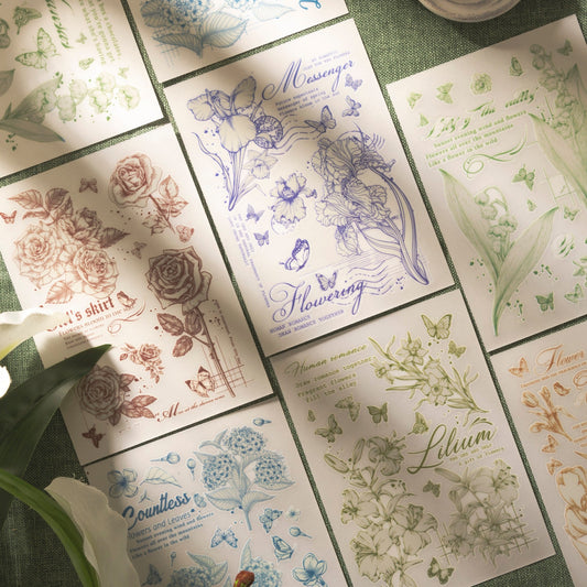 Sunny Garden Flowers Transfer Stickers | Rub-on Sticker| Print-on stickers| Journal Scrapbooking Collage Crafting Supplies| Planner Stickers