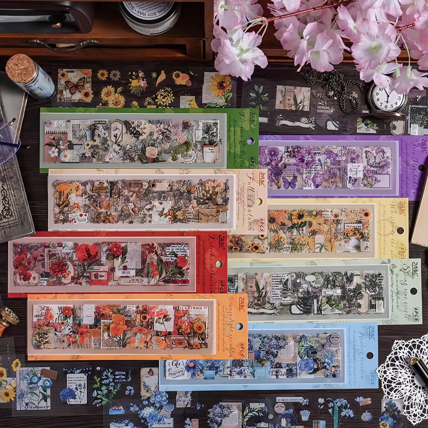 Retro Flower Nature PET Sticker Sheets | Plants Flowers Sticker | Junk Journal Stickers | Scrapbooking Craft Bullet Journal Supplies