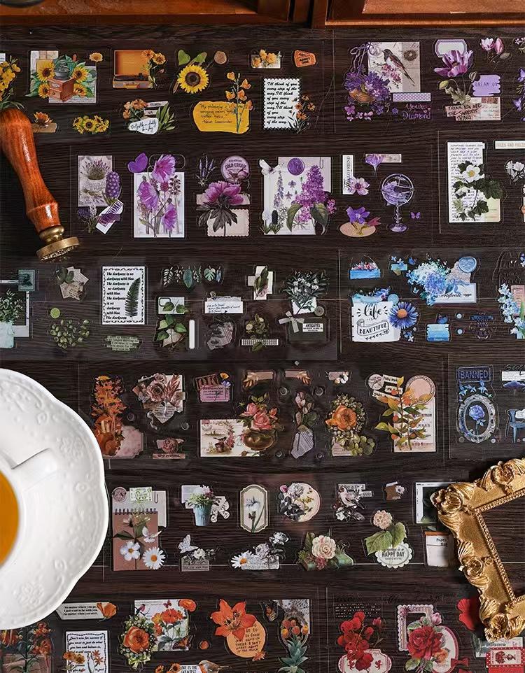 Retro Flower Nature PET Sticker Sheets | Plants Flowers Sticker | Junk Journal Stickers | Scrapbooking Craft Bullet Journal Supplies