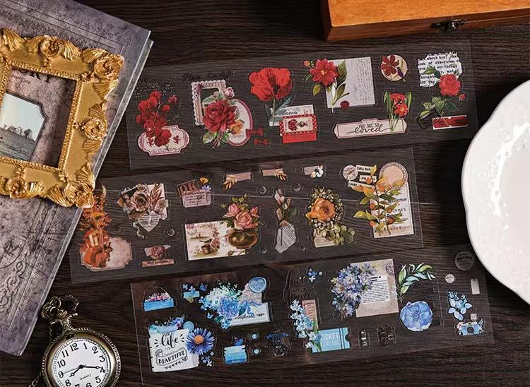 Retro Flower Nature PET Sticker Sheets | Plants Flowers Sticker | Junk Journal Stickers | Scrapbooking Craft Bullet Journal Supplies