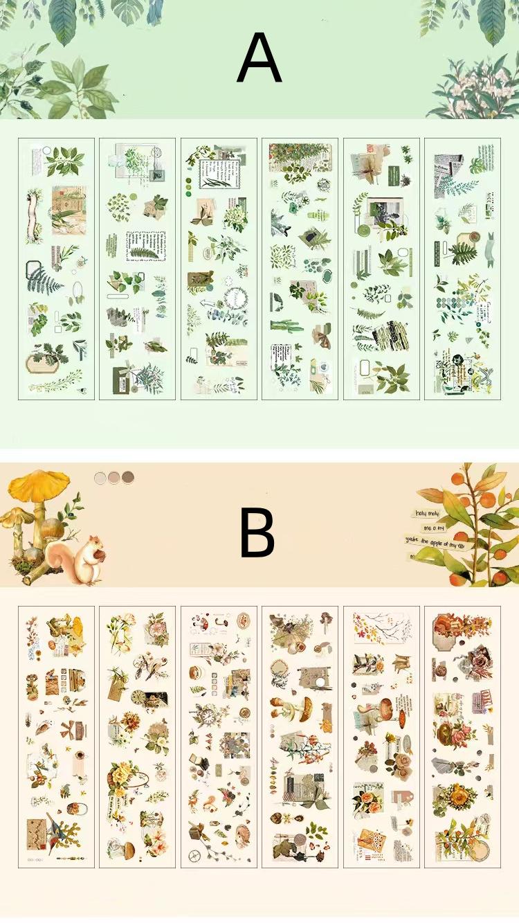 Retro Flower Nature PET Sticker Sheets | Plants Flowers Sticker | Junk Journal Stickers | Scrapbooking Craft Bullet Journal Supplies