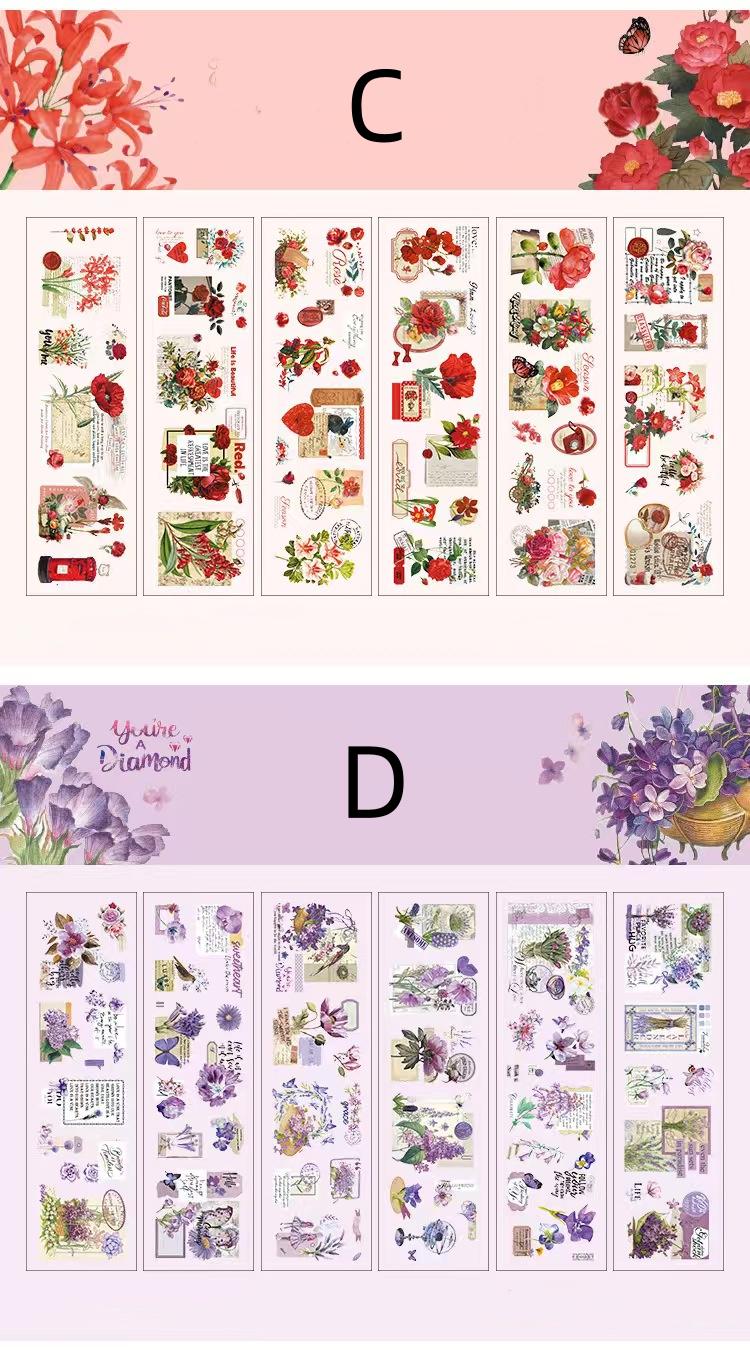 Retro Flower Nature PET Sticker Sheets | Plants Flowers Sticker | Junk Journal Stickers | Scrapbooking Craft Bullet Journal Supplies
