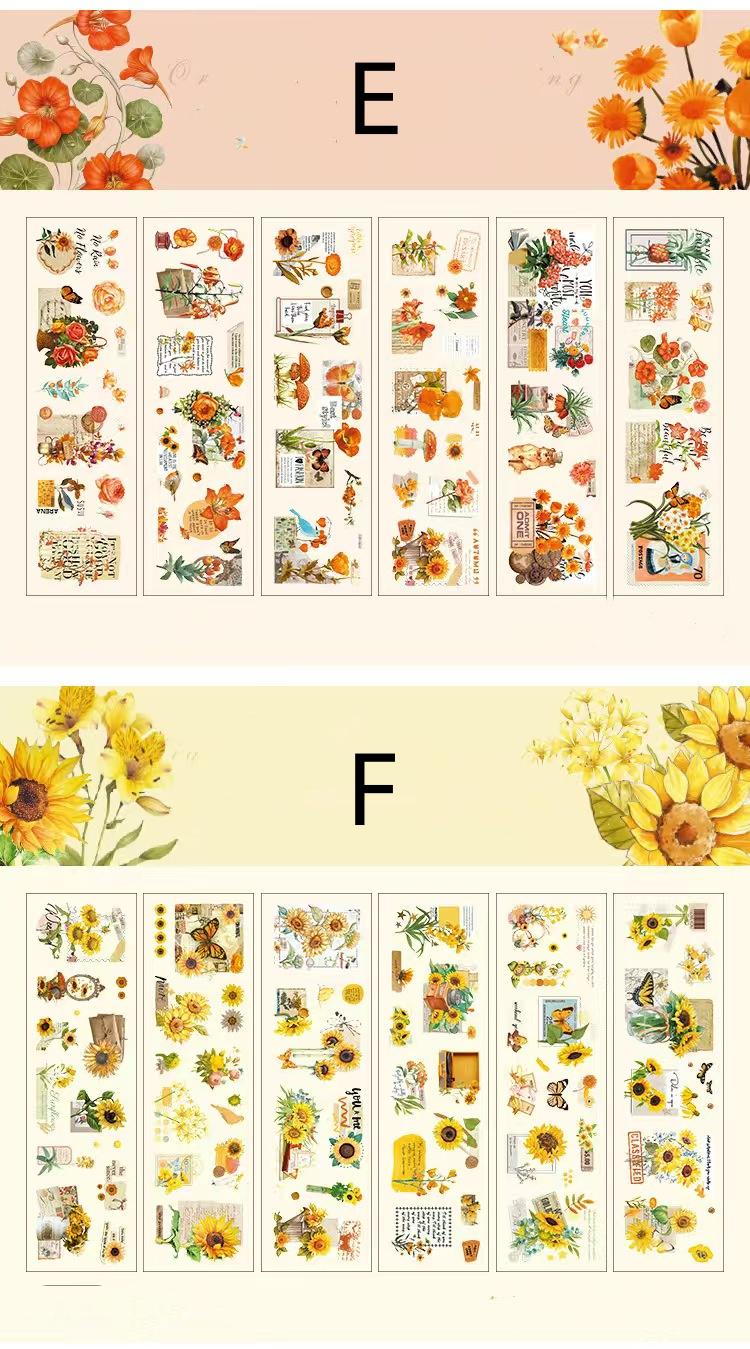 Retro Flower Nature PET Sticker Sheets | Plants Flowers Sticker | Junk Journal Stickers | Scrapbooking Craft Bullet Journal Supplies