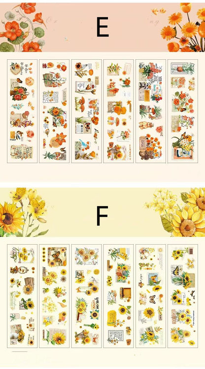 Retro Flower Nature PET Sticker Sheets | Plants Flowers Sticker | Junk Journal Stickers | Scrapbooking Craft Bullet Journal Supplies