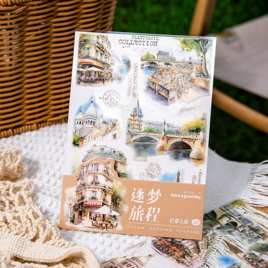 Vintage Landscape Collage Decor Bronzing PET Sticker |  Creative DIY Deco Stickers Junk Journal Collage Scrapbooking Stationery Supplies