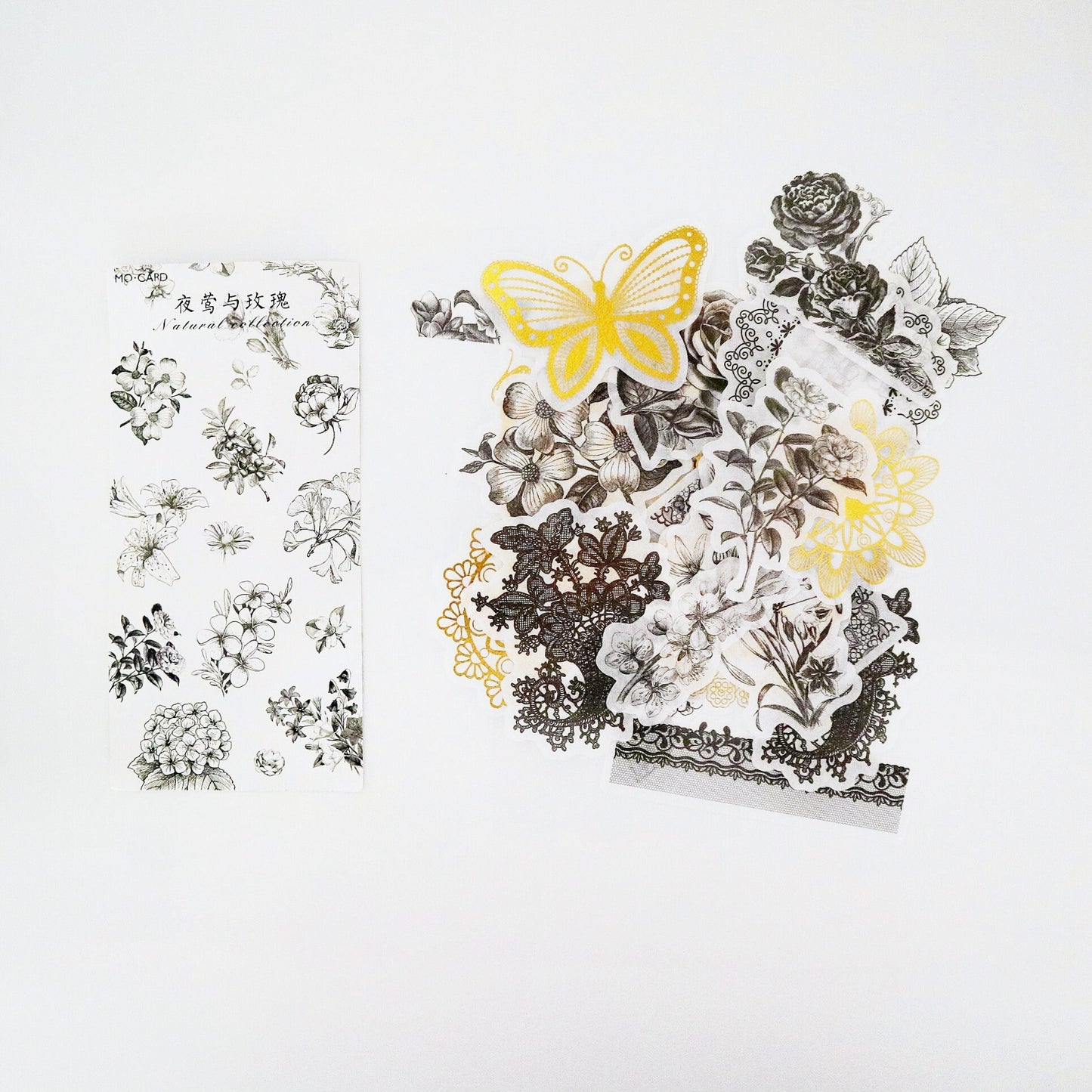 60pcs Gold Foil Flower and Leaves Sticker Pack / Floral Botanical /  Stickers / Planner Sticker Set