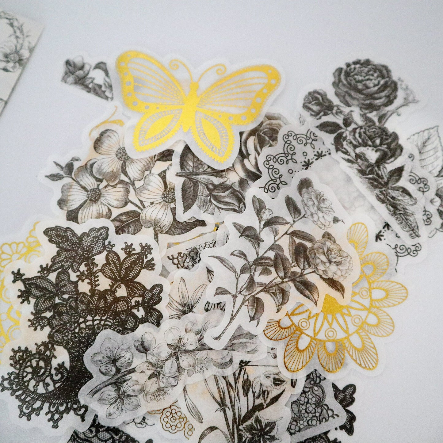 60pcs Gold Foil Flower and Leaves Sticker Pack / Floral Botanical /  Stickers / Planner Sticker Set