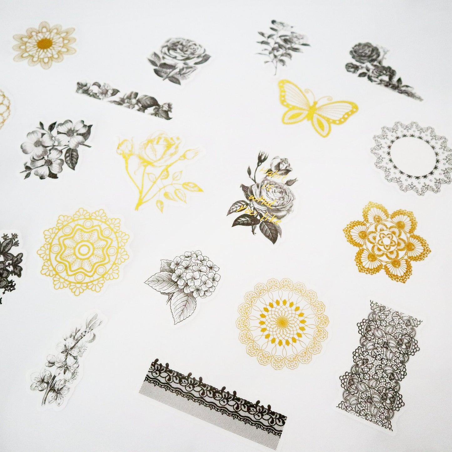 60pcs Gold Foil Flower and Leaves Sticker Pack / Floral Botanical /  Stickers / Planner Sticker Set