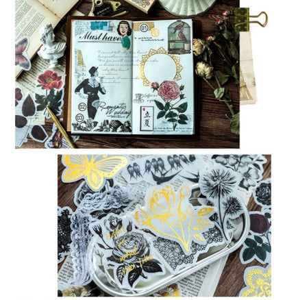 60pcs Gold Foil Flower and Leaves Sticker Pack / Floral Botanical /  Stickers / Planner Sticker Set