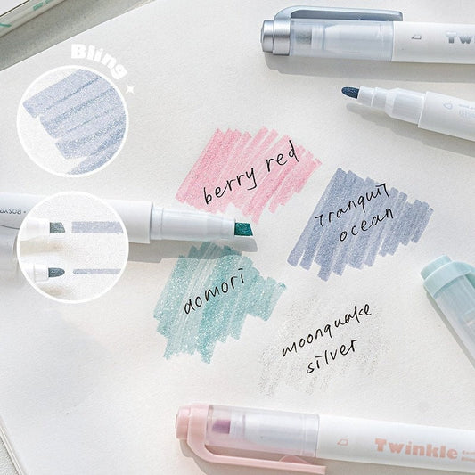 Cream Morandi Color Highlighter Pen｜Glittering Twinkle Highlighter Marker Pen | Study Supplies