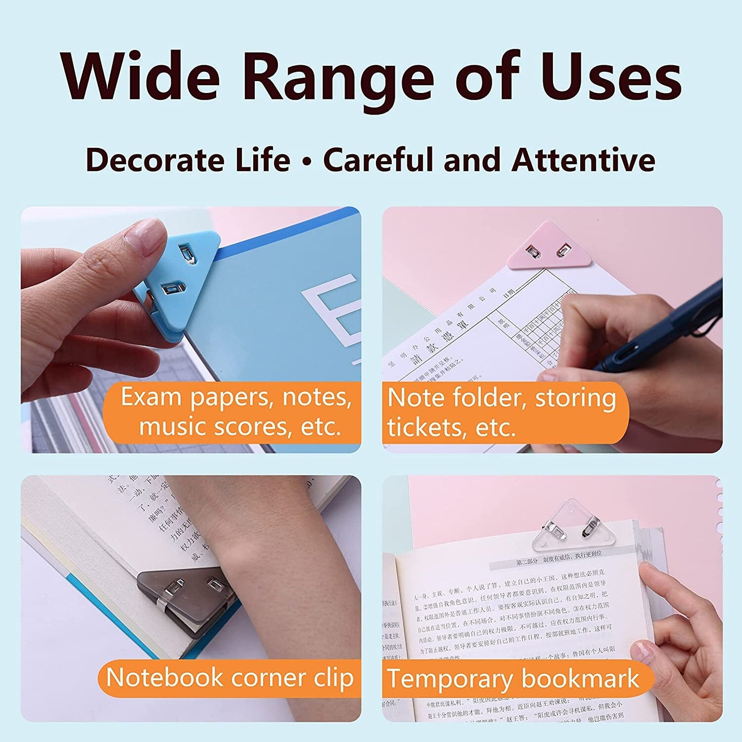 5pcs Corner Clips | Triangular Book Page Corner Paper Clip | Page Holder | Multifunctional Document Clip | Office School Supplies