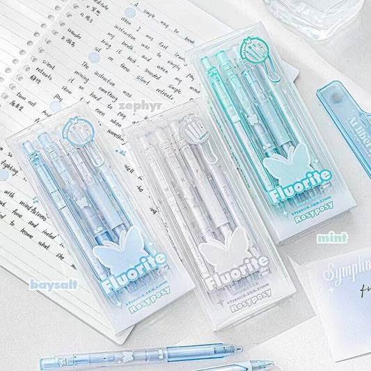 Fluorite Pretty Pen Set |  Black Gel Ink Pens |  Planner Journal Pens | Creative Stationery | School Study Office Supplies