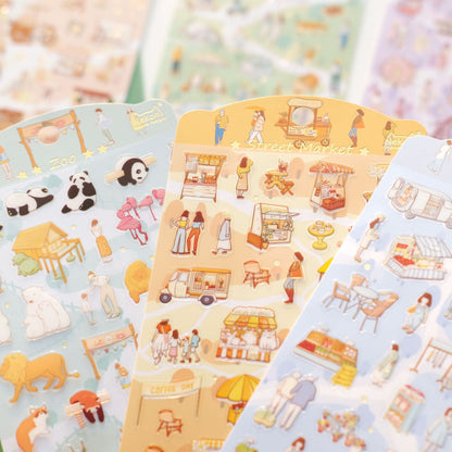 Nekoni Korean Market Zoo Coffee Shop Camping Life Stickers | Kawaii Scenes of Life Planner Stickers Junk Journal Scrapbooking Supplies